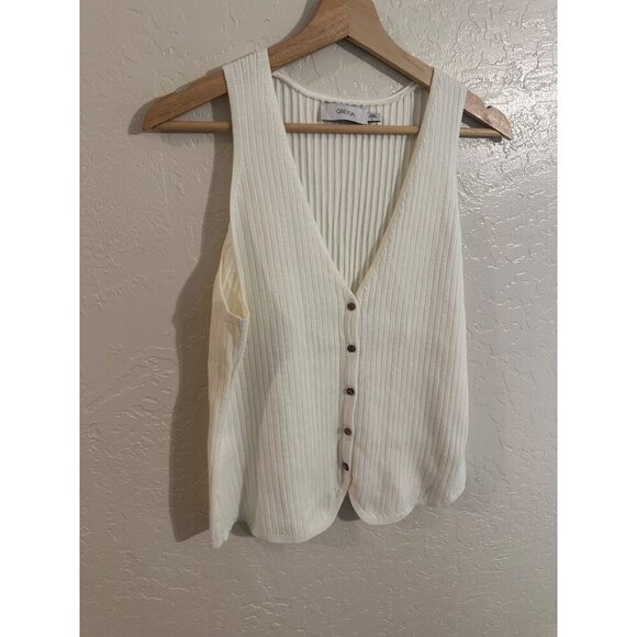 Anthropologie Greylin White Ribbed Buttoned Vest - Picture 3 of 10
